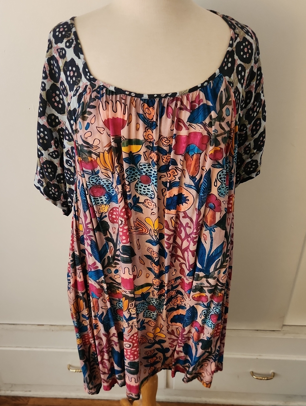 NATURAL LIFE Pink Floral Dress with Blue Accents